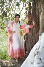 White Red Chikankari Suit Set with Beadwork