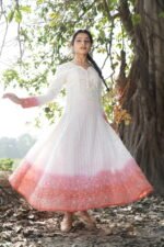 White Red Chikankari Suit Set with Beadwork - Image 2