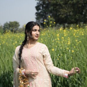 Beige Chikankari Embroidered Suit Set