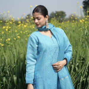 Blue Chikankari Hand Embroidered Suit Set