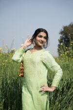 Light Green Chikankari Suit Set with Beadwork - Image 3