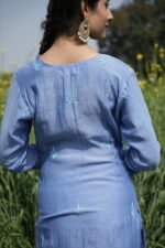 Blue Chikankari Embroidered Suit Set - Image 4