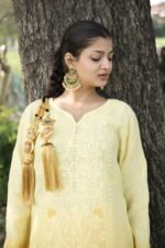 Lime Yellow Chikankari Suit Set with Beadwork - Image 3