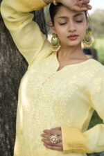 Lime Yellow Chikankari Suit Set with Beadwork - Image 4