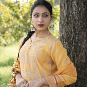 Mustard Yellow Chikankari Embroidered Suit Set