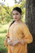 Mustard Yellow Chikankari Embroidered Suit Set - Image 3