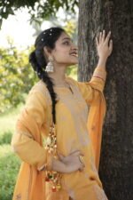 Mustard Yellow Chikankari Embroidered Suit Set - Image 5