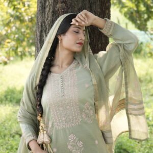 Sage Green Chikankari Suit Set with Beadwork