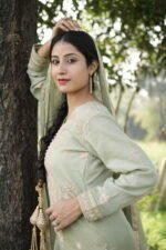 Sage Green Chikankari Suit Set with Beadwork - Image 2