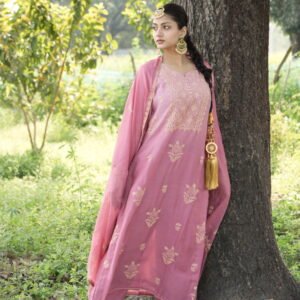 Shaded Pink Chikankari Embroidered Suit Set