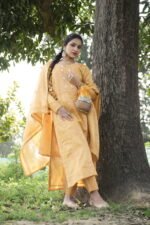 Mustard Yellow Chikankari Suit Set with Beadwork - Image 2