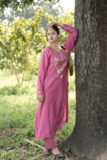 Royal Pink Chikankari Suit Set with Beadwork - Image 4