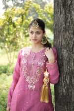 Royal Pink Chikankari Suit Set with Beadwork - Image 3
