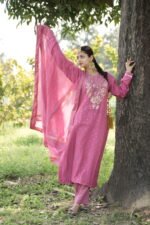 Royal Pink Chikankari Suit Set with Beadwork - Image 2