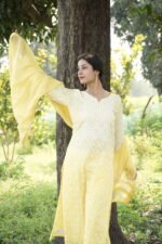Lime Yellow Chikankari Embroidered Suit Set - Image 4
