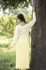 Lime Yellow Chikankari Embroidered Suit Set - Image 3