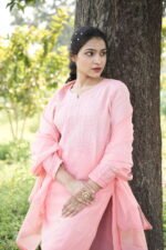 Soft Pink Chikankari Suit Set with Beadwork - Image 3
