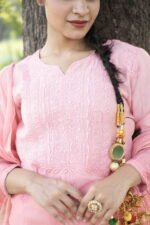 Soft Pink Chikankari Suit Set with Beadwork