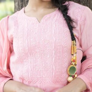 Soft Pink Chikankari Suit Set with Beadwork