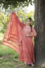 Light Brown Chikankari Suit Set with Beadwork