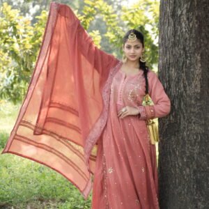 Light Brown Chikankari Suit Set with Beadwork
