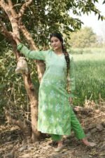 Green Chikankari Suit Set with Beadwork - Image 4