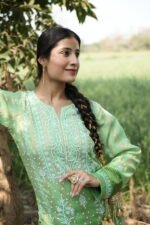 Green Chikankari Suit Set with Beadwork - Image 2