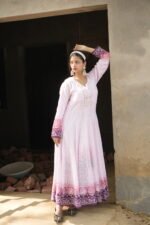 White Purple Shaded Chikankari Suit Set - Image 3