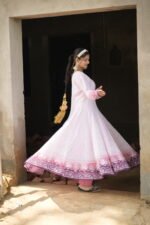 White Purple Shaded Chikankari Suit Set - Image 5