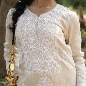 Light Beige Chikankari Embroidered Suit Set