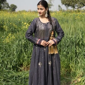 Indigo Blue Chikankari Suit Set with Beadwork