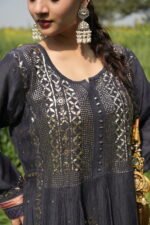 Indigo Blue Chikankari Suit Set with Beadwork - Image 3
