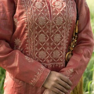 Rust Brown Chikankari Suit Set with Beadwork