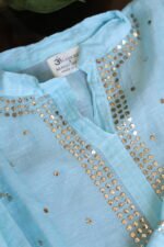 Sky Blue Pure Cotton Co-Ord Set with All-Over Antique Mukesh Embroidery - Image 2