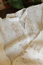 Light Cream Pure Cotton Co-Ord Set with All-Over Antique Mukesh Embroidery