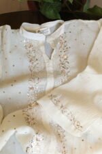 Light Cream Pure Cotton Co-Ord Set with All-Over Antique Mukesh Embroidery - Image 2