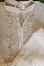 Light Cream Pure Cotton Co-Ord Set with All-Over Antique Mukesh Embroidery - Image 4