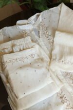 Light Cream Pure Cotton Co-Ord Set with All-Over Antique Mukesh Embroidery - Image 5