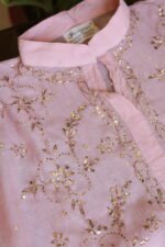 Powder Pink Pure Cotton Co-Ord Set with All-Over Antique Mukesh Work