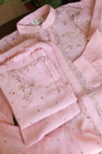 Powder Pink Pure Cotton Co-Ord Set with All-Over Antique Mukesh Work - Image 4