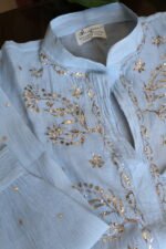 Powder Blue Pure Cotton Co-Ord Set with All-Over Antique Mukesh Work - Image 2