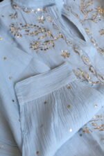 Powder Blue Pure Cotton Co-Ord Set with All-Over Antique Mukesh Work - Image 3