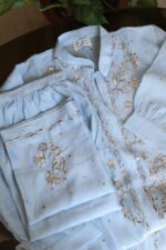 Powder Blue Pure Cotton Co-Ord Set with All-Over Antique Mukesh Work - Image 5