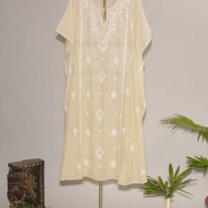 Ethereal Pale Cream Gaspatti Kaftan with Beadwork