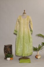 Lemon Ombre Shaded Cotton Kota Anarkali with Zardozi Golden Kasab Embroidery & Lace