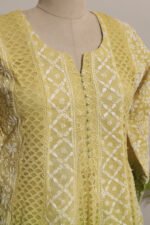 Lemon Ombre Shaded Cotton Kota Anarkali with Zardozi Golden Kasab Embroidery & Lace - Image 2