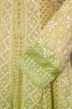 Lemon Ombre Shaded Cotton Kota Anarkali with Zardozi Golden Kasab Embroidery & Lace - Image 3