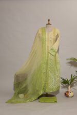 Lemon Ombre Shaded Cotton Kota Anarkali with Zardozi Golden Kasab Embroidery & Lace - Image 4
