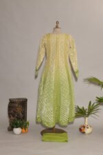 Lemon Ombre Shaded Cotton Kota Anarkali with Zardozi Golden Kasab Embroidery & Lace - Image 6