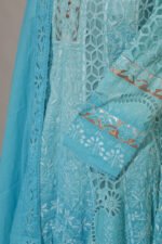 Electric Blue Shaded Cotton Voil Anarkali with Gasspatti Phunda & Golden Shimmer Border - Image 4